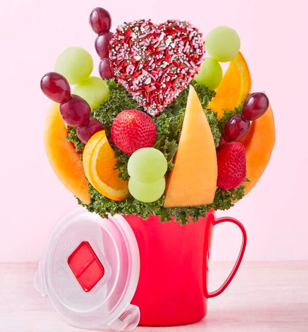 Red Mug Hearts Fruit Bouquet